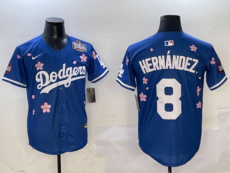 Men Los Angeles Dodgers #8 Hernandez Blue Sakura Edition 2025 Nike MLB Jersey style 3->los angeles dodgers->MLB Jersey